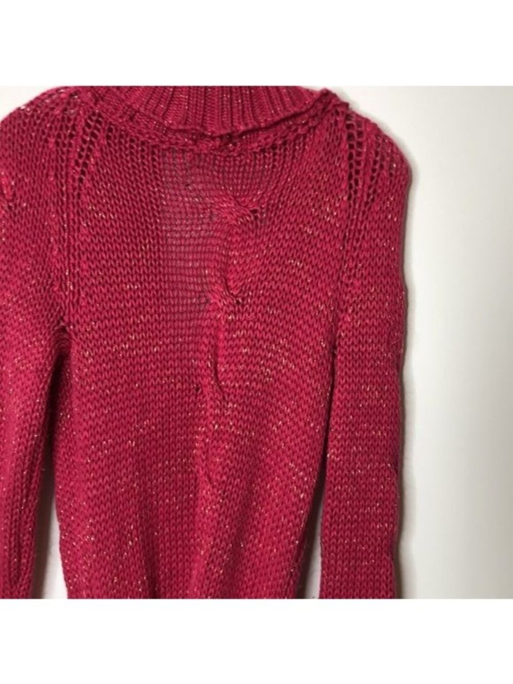 Vero Moda Womens Pink Metallic Knit Belted Collared Button Cardigan Sweater - Picture 7 of 9